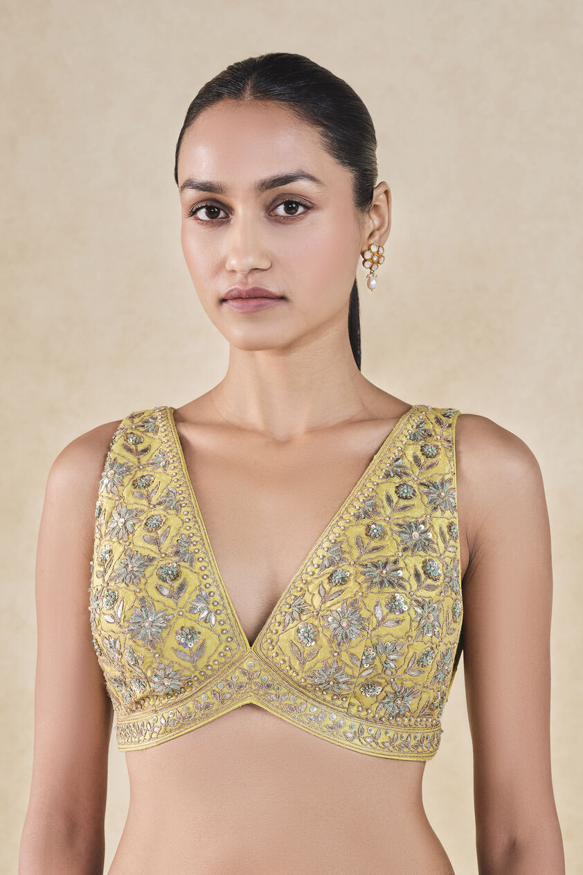 Tajanae Gota Patti Silk Choli - Lime, Lime, image 1